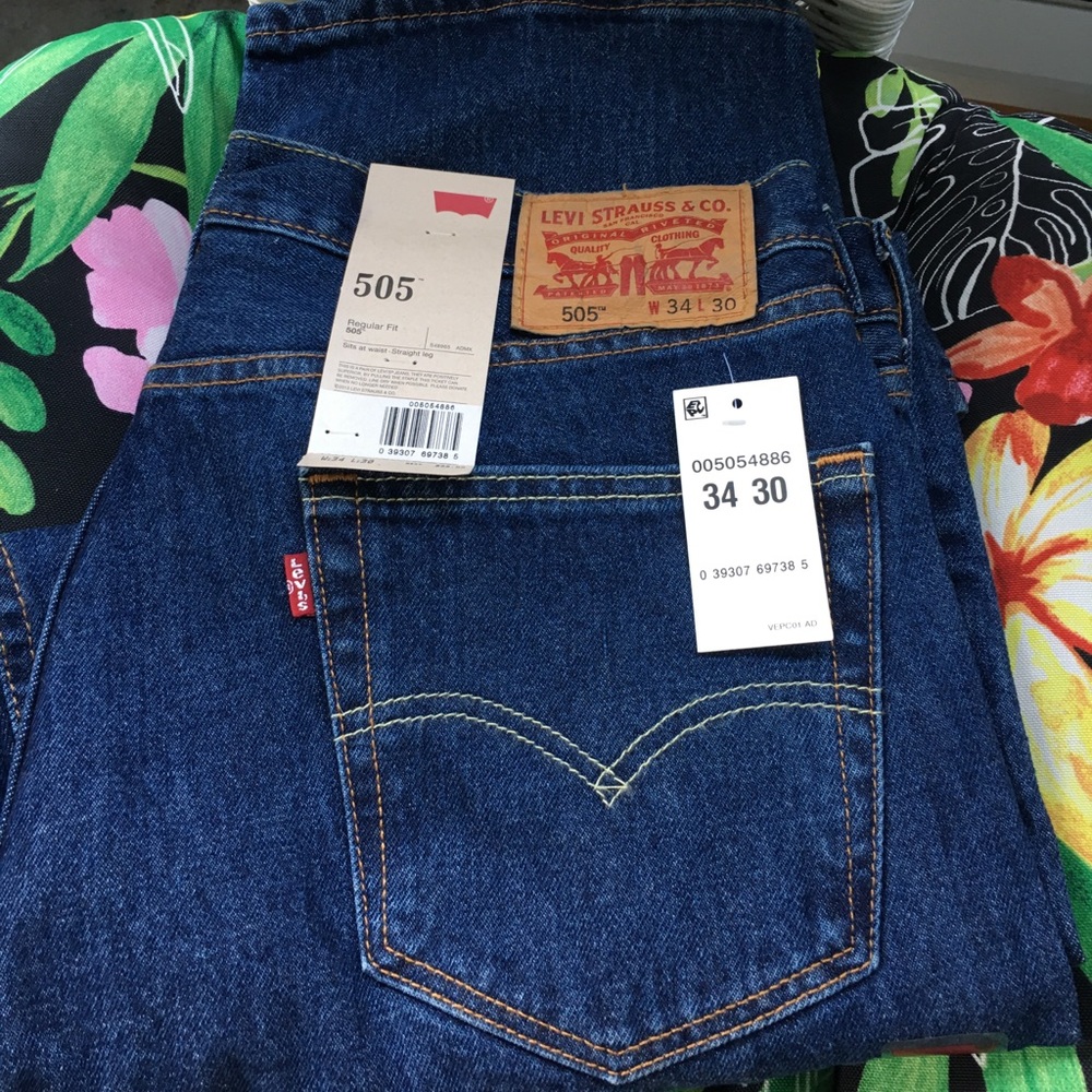 Mens Levi 505 Regular Fit Blue Jeans